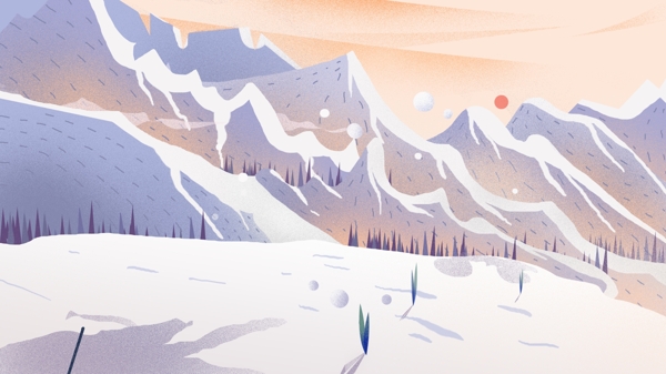 冬天雪山唯美插画背景设计