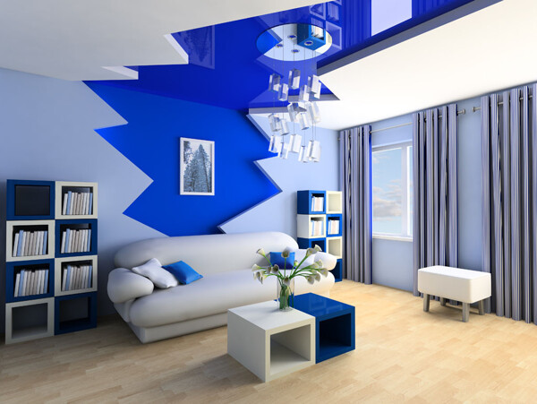 蓝色风格房间装潢图片