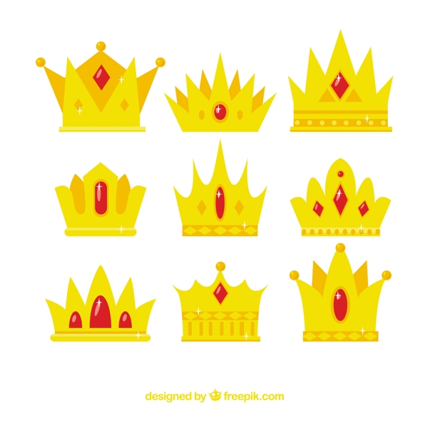 手绘精致的皇冠与红宝石平面设计素材