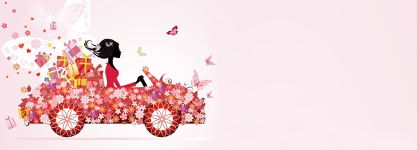 时尚美女购物车粉红色海报背景素材