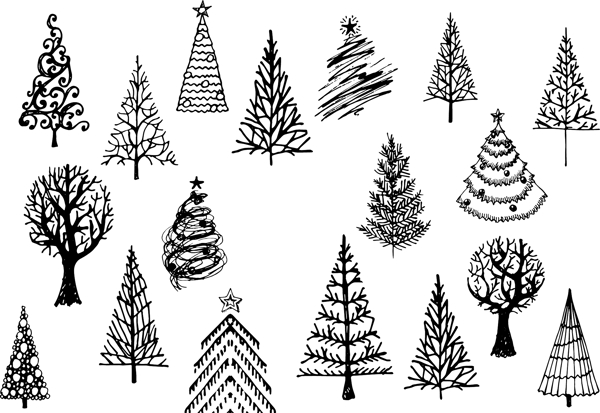 手绘可爱圣诞树插画