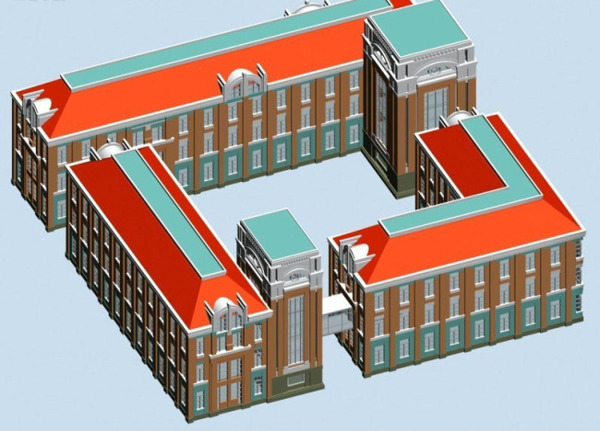 欧式学校风格建筑3D模型图