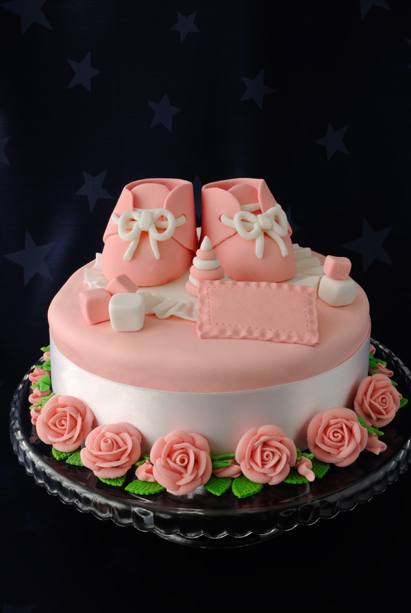 粉色小鞋花朵蛋糕