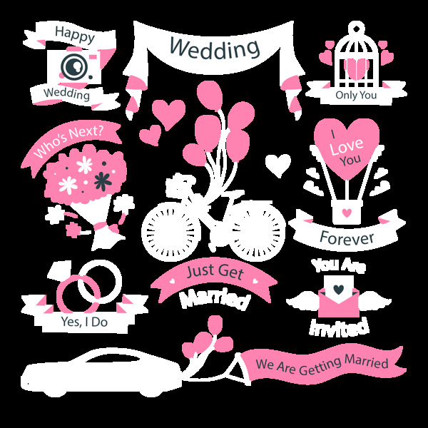 白色粉红婚礼元素免抠png透明图层素材