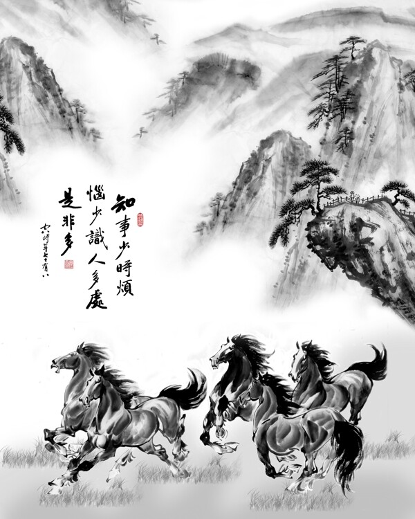 移门素材玄关画国画山水画水墨画