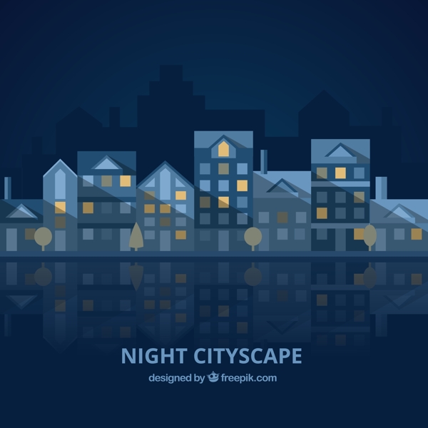 蓝色的夜间城市景观