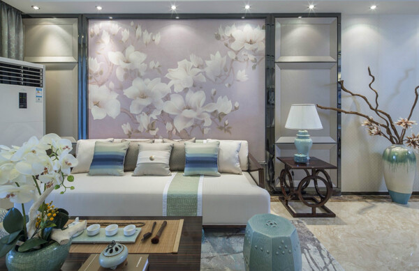 现代时尚文艺卧室蓝绿色凳子室内装修效果图