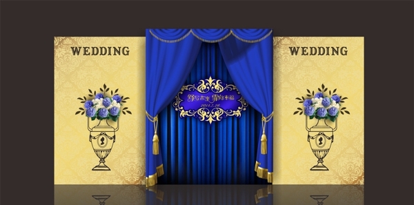 蓝黄色婚礼背景图片