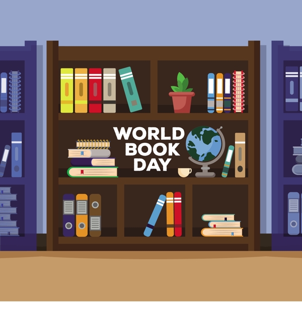 清新简单书柜书架世界读书日节日元素