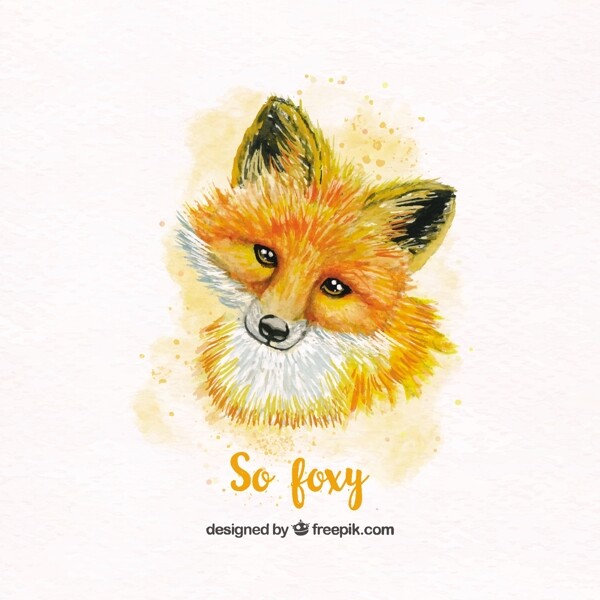手绘可爱的水彩狐狸设计素材
