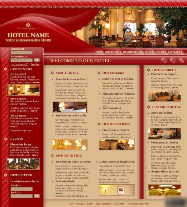 红色星级酒店网页模板