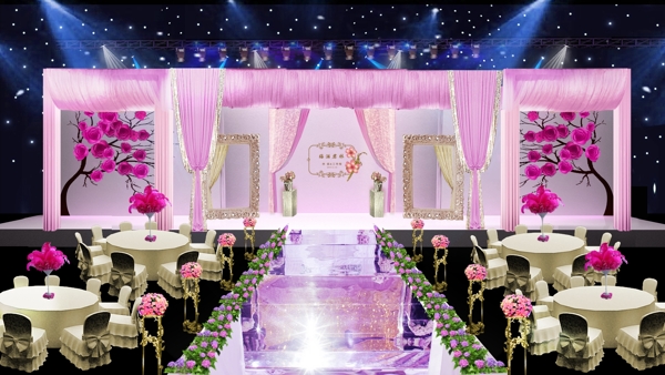 粉色婚礼舞台效果图素材