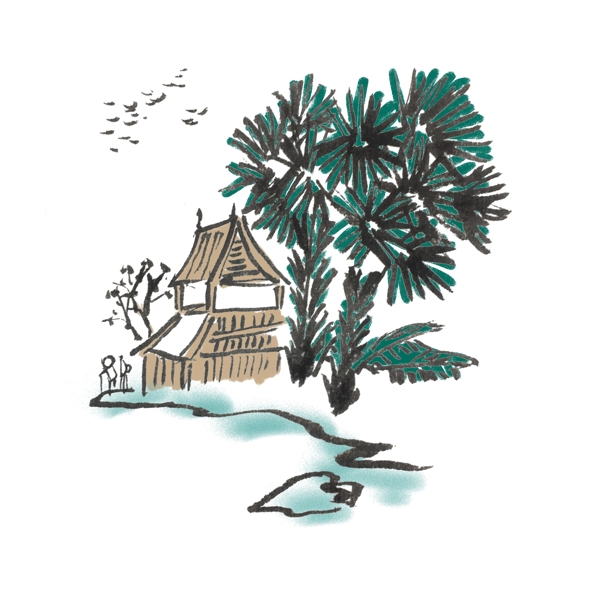 夏季椰子树清凉手绘插画