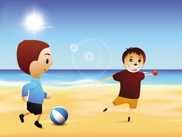 快乐友谊日背景在海边玩两个男孩