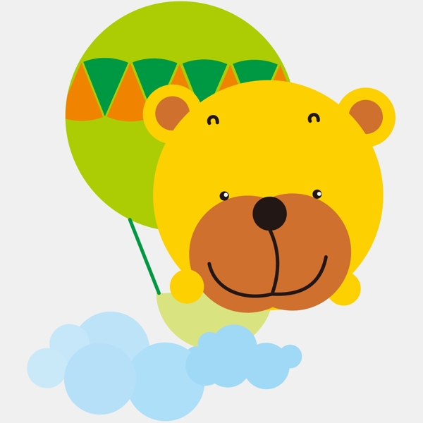 印花矢量图卡通动物小熊气球云朵免费素材