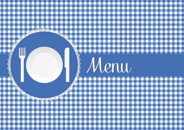 蓝色格子餐厅菜单封面