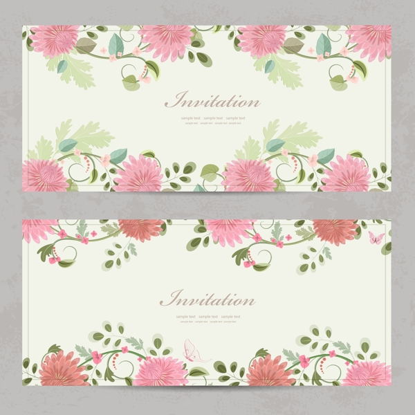 粉色花朵装饰邀请卡矢量设计素材