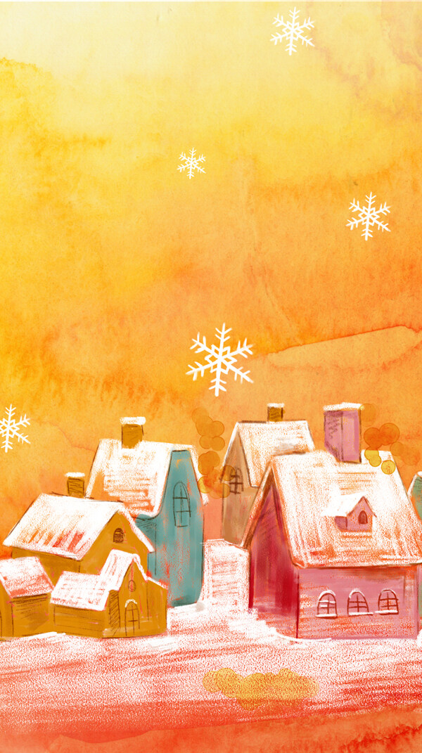 手绘房屋雪花冬季H5背景素材