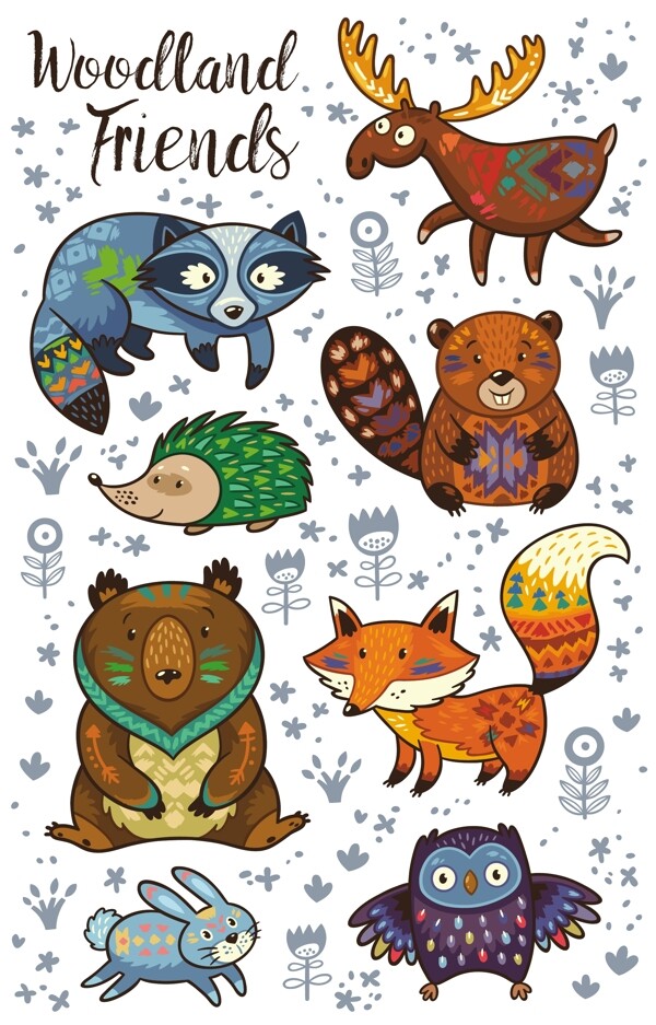 卡通狐狸森林动物矢量装饰素材