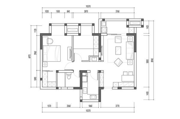两室一厅CAD方案