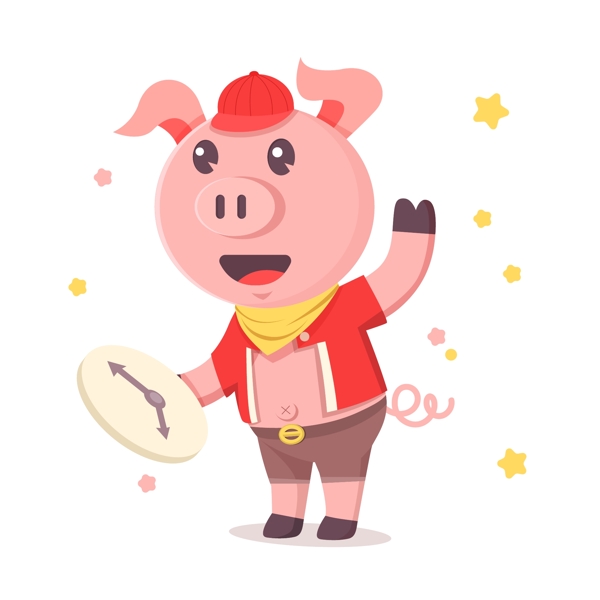 新年可爱呆萌粉色小猪猪矢量元素