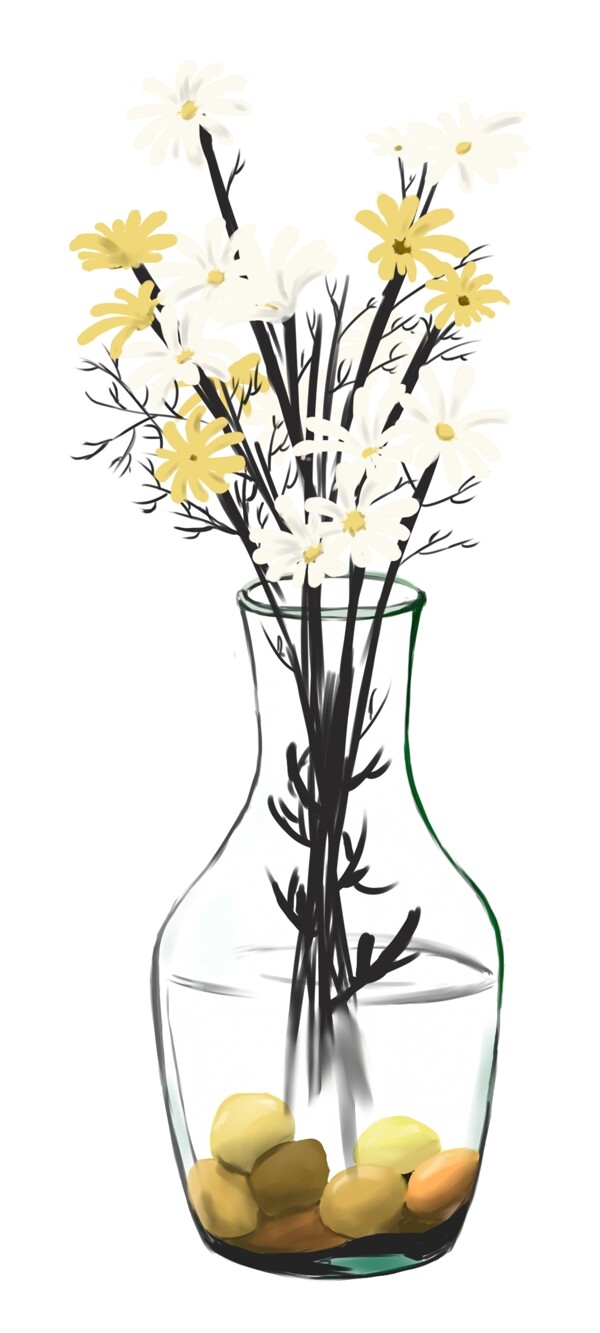 手绘花瓶盆栽装饰素材