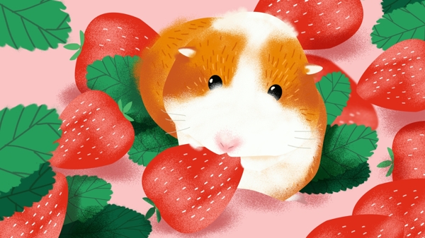 萌系可爱小老鼠地里吃草莓