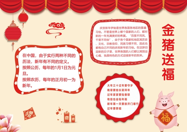2019猪年送福新年春节小报手抄报电子报