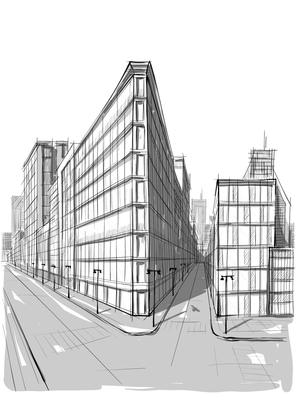 素描城市建筑街道图片