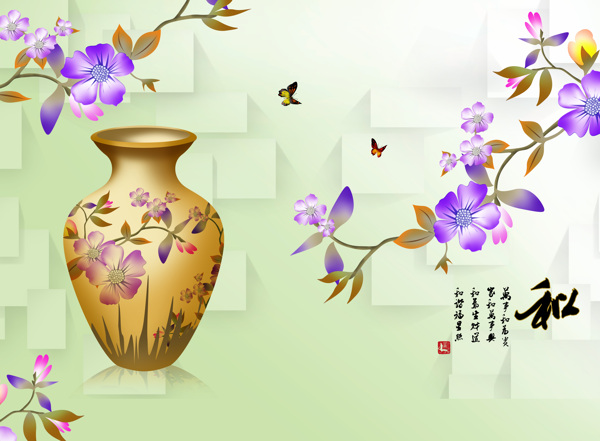 装饰花卉花瓶背景墙