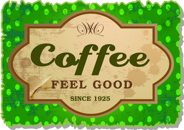 手绘绿色波点咖啡标签元素