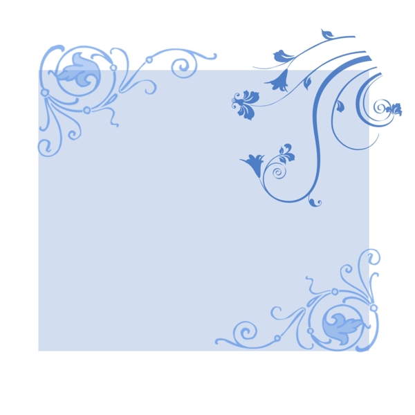 淡雅蓝色鲜花边框欧式花纹元素