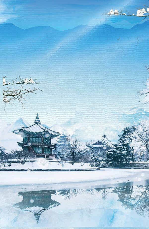 中国风建筑雪花背景