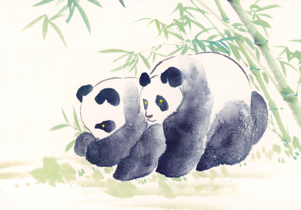 国画熊猫与竹子图片