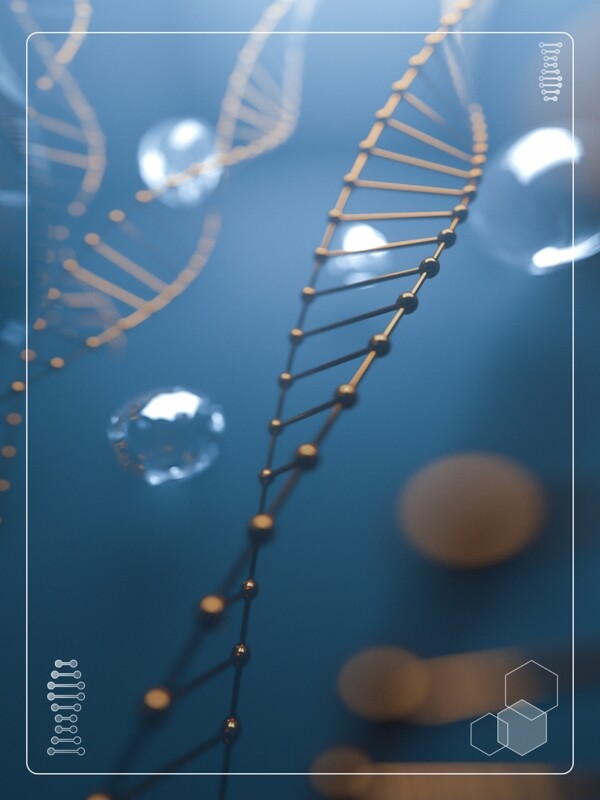 原创C4D基因科技DNA蓝色金色质感背景