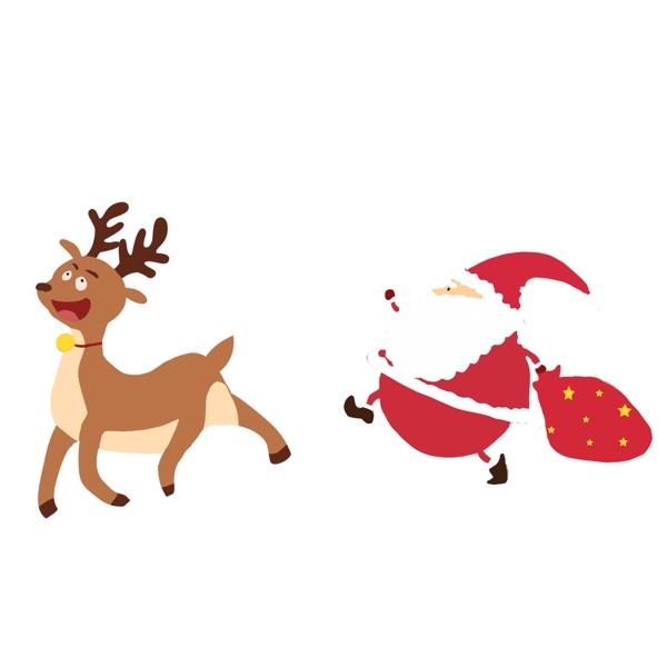 卡通可爱追着驯鹿的圣诞老人设计