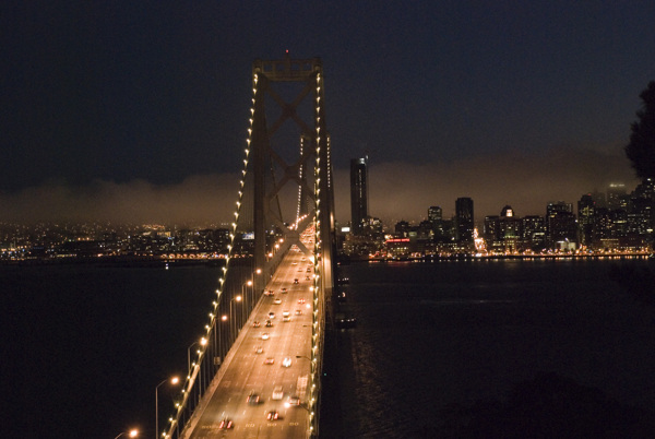 金门大桥美国夜景暖调灯光海图片