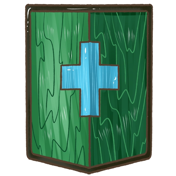 商用手绘蓝十字架骑士盾牌绿色元素