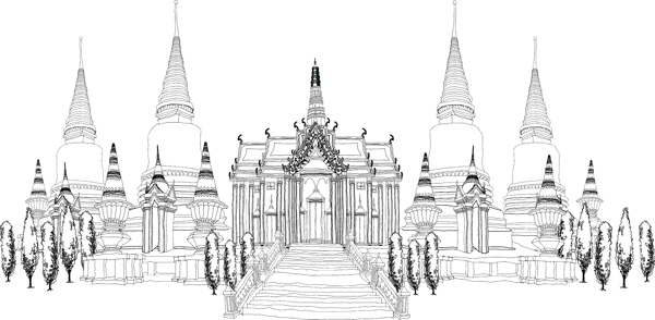 手绘泰国风格建筑