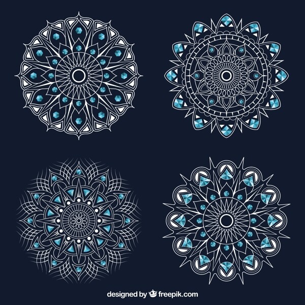 蓝色曼陀罗装饰花纹集合