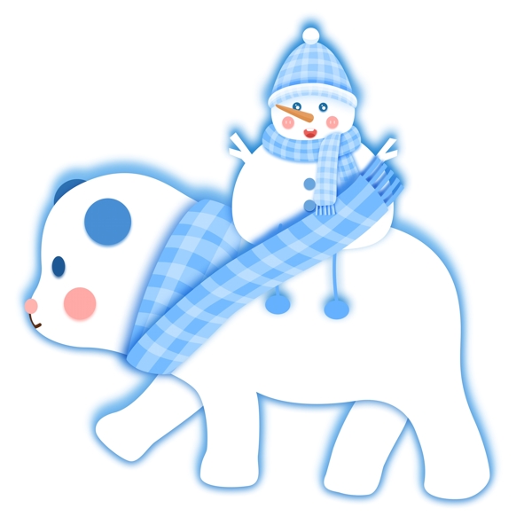 冬季北极熊背着雪人png元素