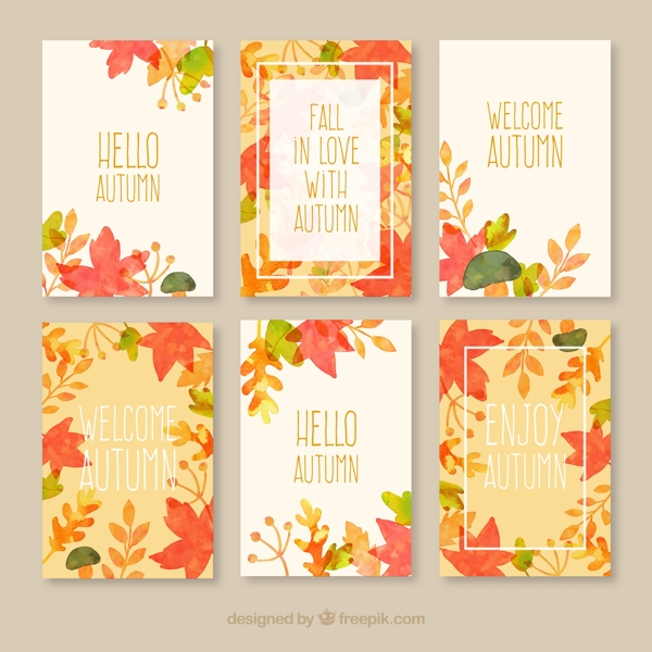 6款彩绘秋季叶子矢量素材