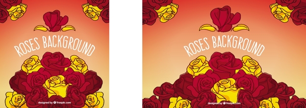 手绘背景用红玫瑰和黄玫瑰