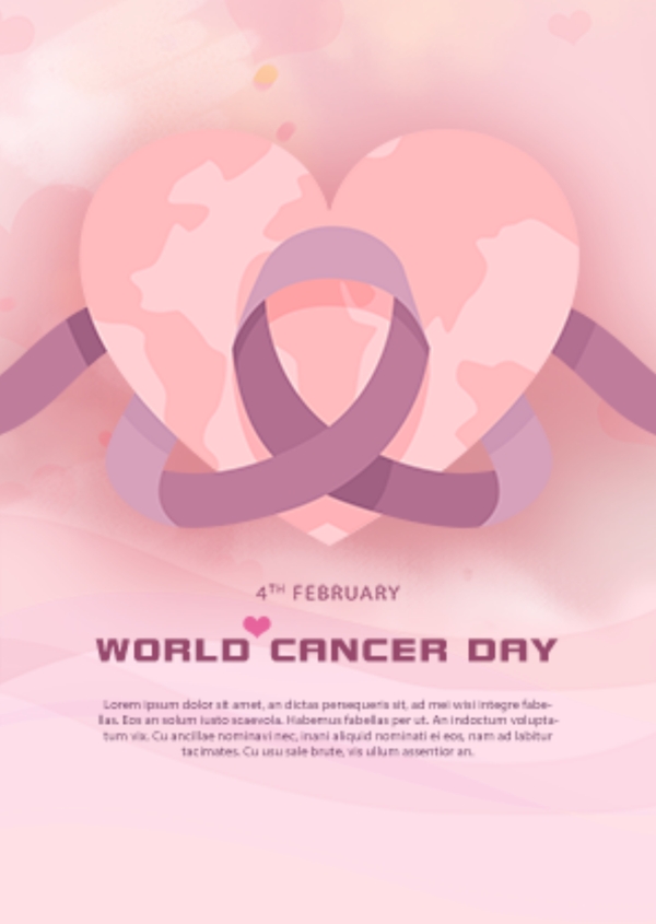 简单的风丝带粉红色爱世界癌症日的海报