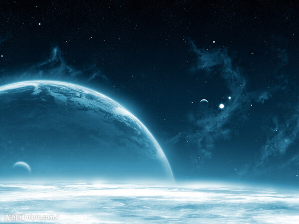 蓝色太空星球唯美星空背景