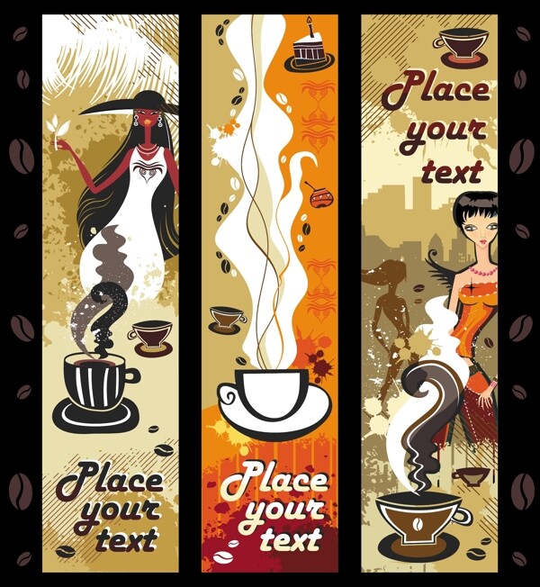 美女与咖啡主题潮流广告插画矢量素材