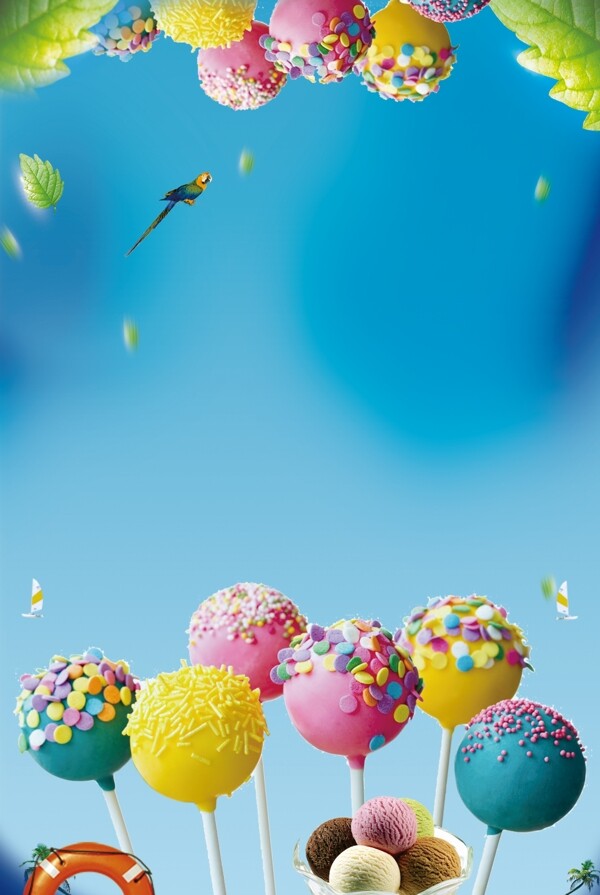 蓝色糖果新品上市海报背景素材