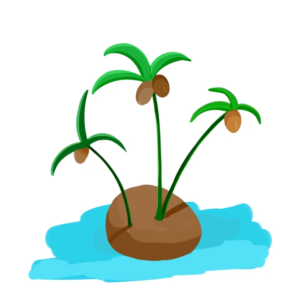 绿色植物小岛上的椰子树