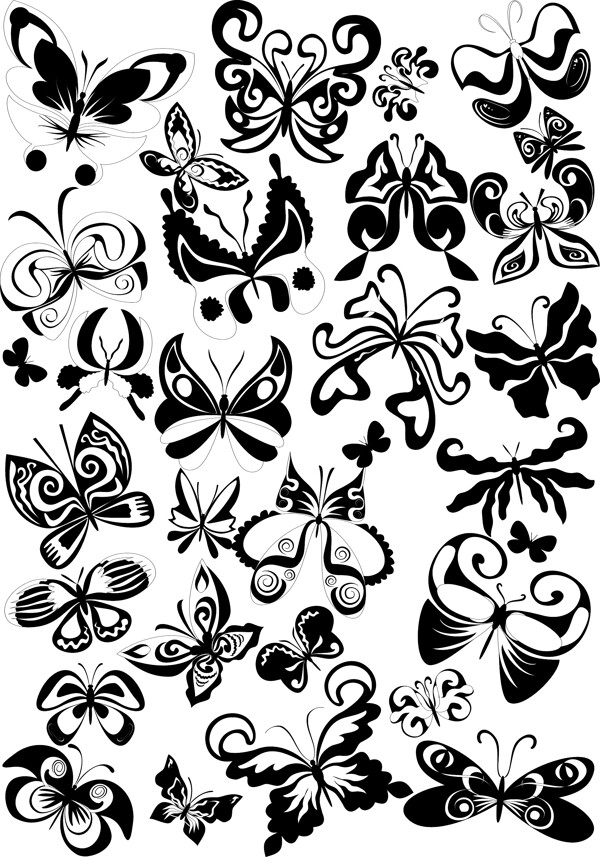 黑白相间的蝴蝶图案矢量素材