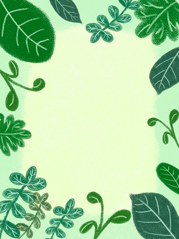 小清新手绘风春天绿色叶片植物纹理质感背景